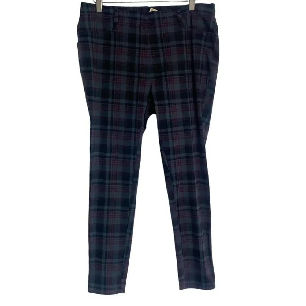 Faded Glory 1X black gray maroon plaid pull up leggings